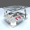 Lancome Beauty Mall Counter With Modern Glass Canopy And Cosmetics