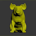 Pink Piglet Sitting With Ears And Hooves On Dark Reflective Background