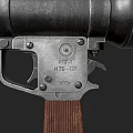 Military Weapon Featuring Rifle With Wooden Stock And Green Artillery Shell