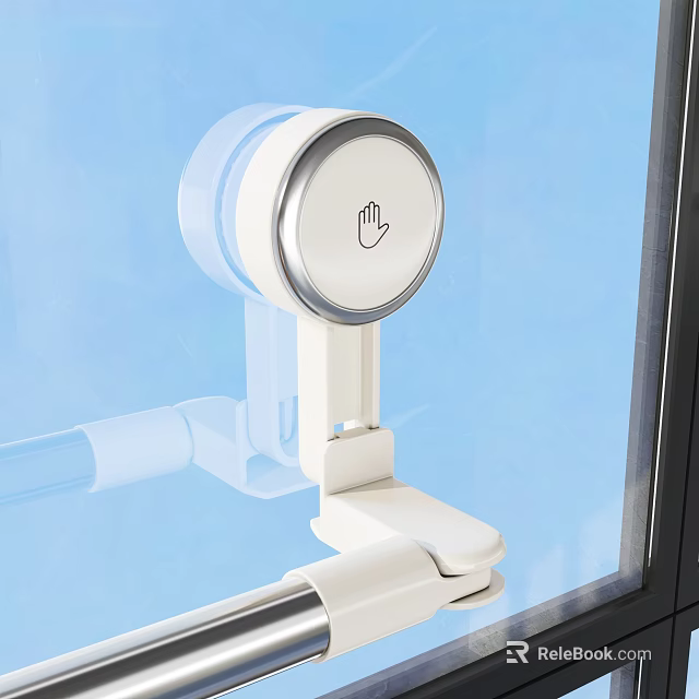 White Arm Design Storage Shelf with Circular Sensor Panel Mounted on Glass 3d model 
