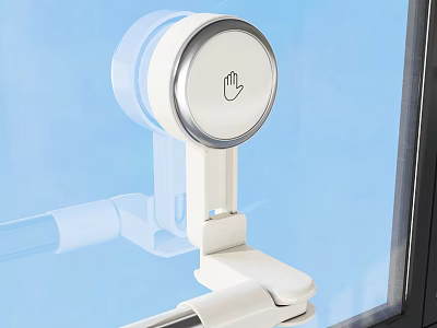 White Arm Design Storage Shelf with Circular Sensor Panel Mounted on Glass 3d model