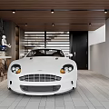 Modern Garage With White Sports Car And Stylish Decor