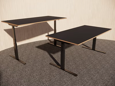 Modern Dining Chairs Featuring Black Tabletop And Metal Legs On Gray Carpet 3d model