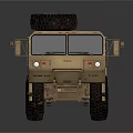Khaki Military Truck with Six Wheels Open Cargo Bed and Spare Tire on Roof