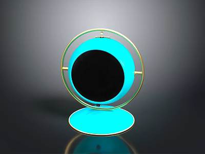 Smart Electronic Appliance With Circular Blue Design Golden Frame Black Screen And Stable Base 3d model