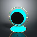 Smart Electronic Appliance With Circular Blue Design Golden Frame Black Screen And Stable Base