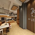 Coffee Shop Interior With Wooden Tables Chairs Pendant Lights And Green Decorative Plants