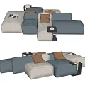 Modern Modular Sectional Sofa With Blue Beige Modules Decorative Cushions And Side Tables 3d model