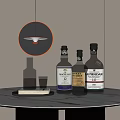 Premium Wine Bottles and Glass Display on White Counter with Round Lamp