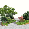 Arbor Trees In Modern Landscape Design With Shrubs Flowers And Circular Beds 3d model