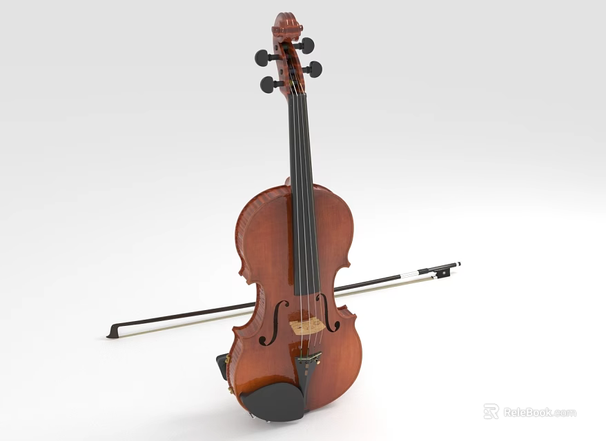 Classic Wooden Violin With Bow Brown Body String Instrument For Musical Performance And Practice 3d model 