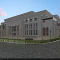 Elegant Neoclassical Office Building With Grand White Stone Exterior Classical Columns And Landscaped Front Area