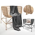 Stylish Wicker Leisure Chairs With Light Brown And Black Frames And Patterned Cushions