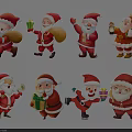 Cartoon Santa Claus Character Illustrations In Different Poses With Gifts And Bags
