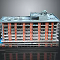 Multi Story Red Brick Building With Multiple Windows Gray Roof And Scaffolding