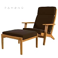 Modern Leisure Chair With Wooden Frame Dark Fabric Cushion And Ottoman