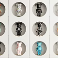 Stylish Bear Figurines With Diverse Colorful Designs In Circular Display Frames 3d model