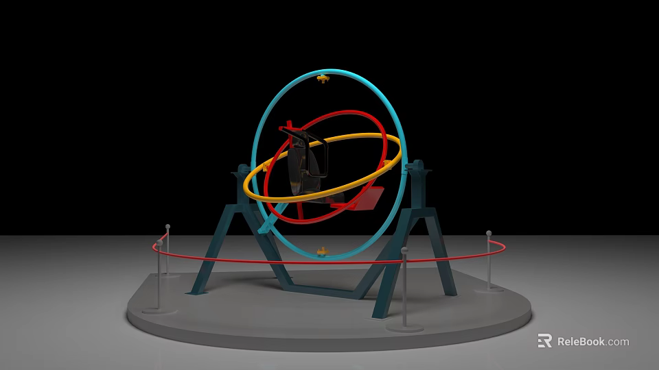 All in One Machine With Blue Circular Ring Red Yellow Tracks And Supporting Frame 3d model 