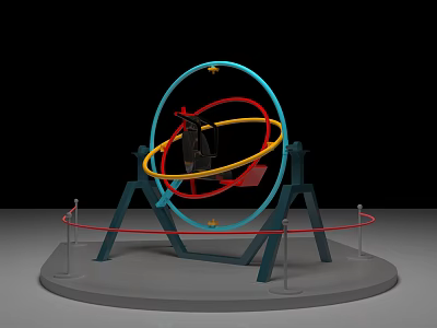 All in One Machine With Blue Circular Ring Red Yellow Tracks And Supporting Frame 3d model