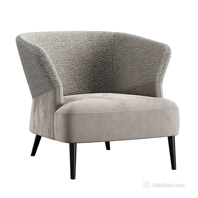 Light Gray Single Sofa With Curved Back Soft Fabric Upholstery And Black Wooden Legs 3d model 