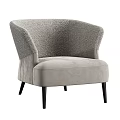 Light Gray Single Sofa With Curved Back Soft Fabric Upholstery And Black Wooden Legs