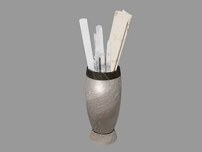 Modern Gray And Black Ceramic Vase With White Decorative Strips And Light Base 3d model
