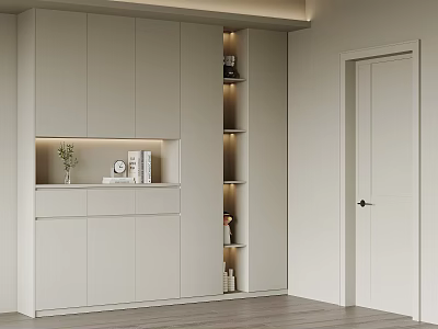 Modern Hallway Console Cabinet With Side Cabinet Storage Shelves And Decorative Vase Clock Books 3d model