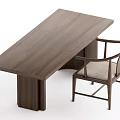Modern Rectangular Wooden Tea Table With Armrest Chair And Fabric Cushion 3d model