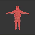 Military Soldier In Camouflage Uniform With Helmet Knee Pads Arms Outstretched Against Gray Background