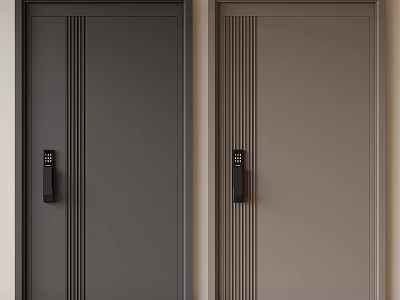 Modern Security Doors In Two Tones With Vertical Lines And Smart Locks 3d model
