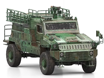 Tactical Green Military Armored Vehicle With Roof Rack And Protective Design 3d model