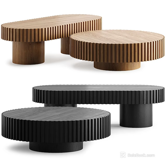 Modern Ribbed Design Dressing Table With Round Wooden And Black Finishes In Contemporary Style 3d model 
