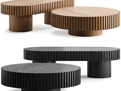 Modern Ribbed Design Dressing Table With Round Wooden And Black Finishes In Contemporary Style 3d model