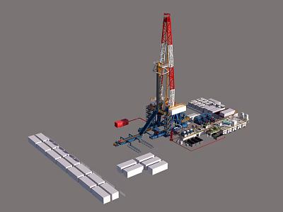 Industrial Plant Design Featuring Large Drilling Rig Structure And Equipment Containers 3d model