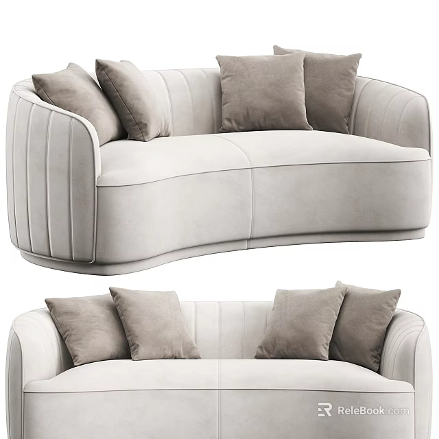 Light Gray Two Seater Sofa With Curved Design And Plush Velvet Cushions 3d model 