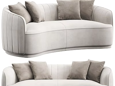 Light Gray Two Seater Sofa With Curved Design And Plush Velvet Cushions 3d model
