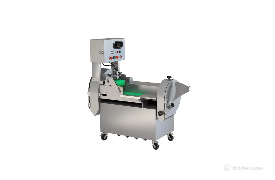 Commercial Stainless Steel Vegetable Cutting Machine With Control Panel And Conveyor Belt 3d model 