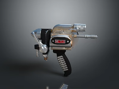 Futuristic Metallic Weapon With Silver Black Finish Digital Display Textured Grip And Detailed Components 3d model