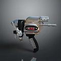 Futuristic Metallic Weapon With Silver Black Finish Digital Display Textured Grip And Detailed Components 3d model