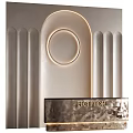 Elegant Contemporary Reception Area With Curved Wall Illuminated Design And Metallic Countertop