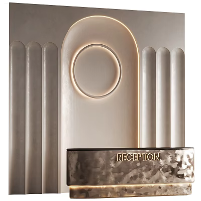 Elegant Contemporary Reception Area With Curved Wall Illuminated Design And Metallic Countertop 3d model