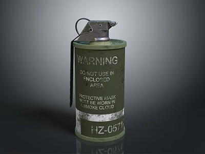 Green Military Grenade With Warning Label And Serial Number IZ0574 3d model
