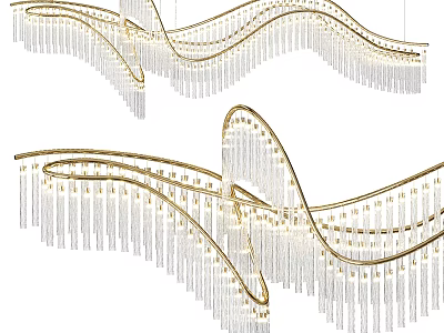 Modern Elegant Curved Chandelier With Golden Metal Frame And Crystal Tassels 3d model