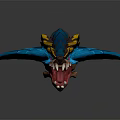 Vibrant Blue And Yellow Fantasy Dragon Game Character With Sharp Teeth And Wings