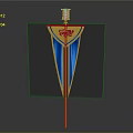 Yellow And Blue Pennant With Red Emblem Silver Ornament And Yellow Pole