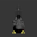3D Model of Gray Warship with Red Bottom Masts Smokestack and Deck Equipment
