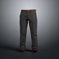 Gray Straight Leg Pants With Brown Leather Belt And Red Ankle Details For Men