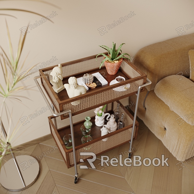 The combination of the ancient rattan-woven movable side and corner ornaments in the rack model