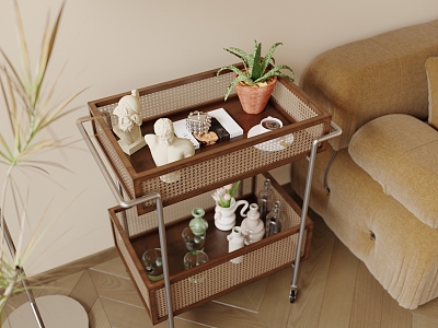 The combination of the ancient rattan-woven movable side and corner ornaments in the rack model