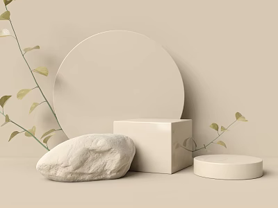 Modern Display Shelving With Beige Background And Geometric Platforms For Minimalist Decor 3d model